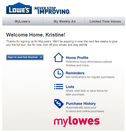 MyLowe's Confirmation Email