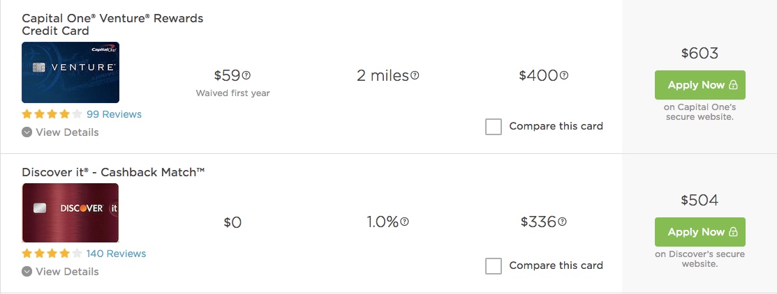 nerdwallet credit card table