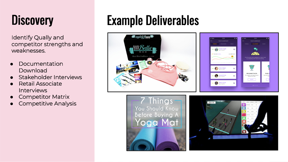 Discovery details and example deliverables.