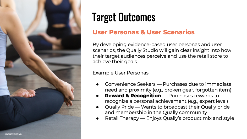 Target outcomes: user personas and user scenarios.